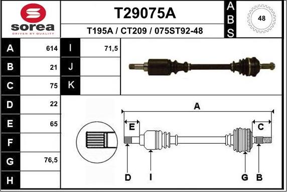 EAI T29075A - Drive Shaft autospares.lv