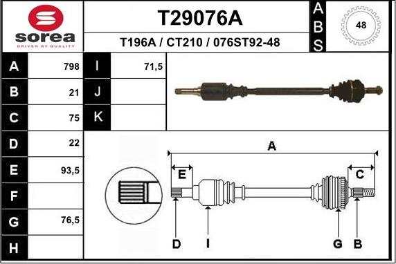 EAI T29076A - Drive Shaft autospares.lv