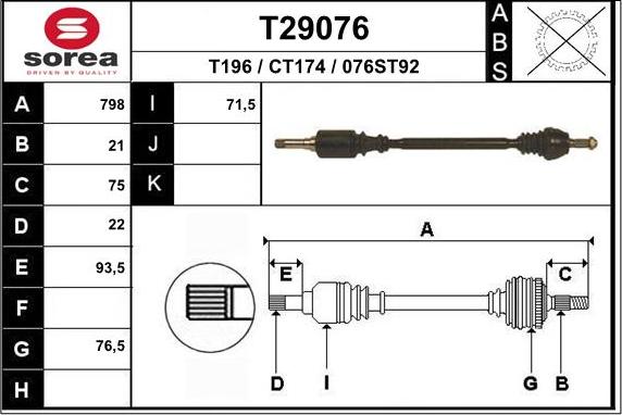 EAI T29076 - Drive Shaft autospares.lv