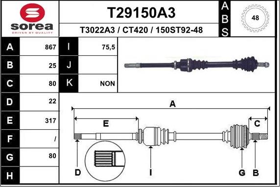 EAI T29150A3 - Drive Shaft autospares.lv