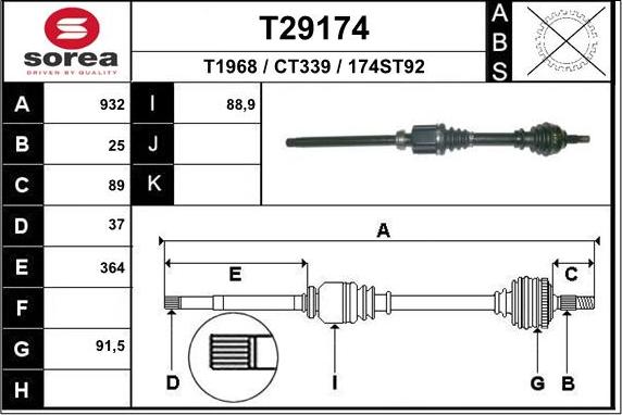 EAI T29174 - Drive Shaft autospares.lv