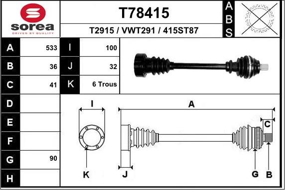 EAI T78415 - Drive Shaft autospares.lv