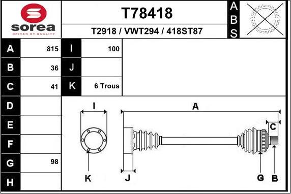 EAI T78418 - Drive Shaft autospares.lv