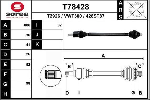 EAI T78428 - Drive Shaft autospares.lv