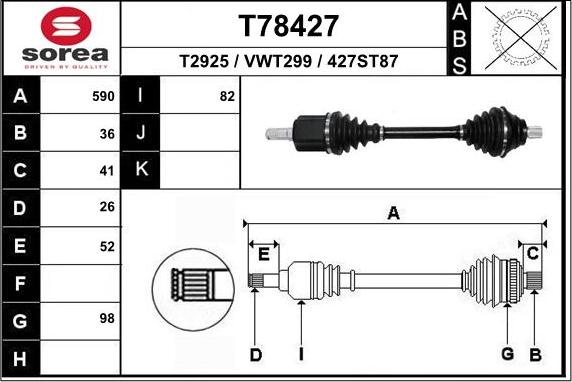 EAI T78427 - Drive Shaft autospares.lv