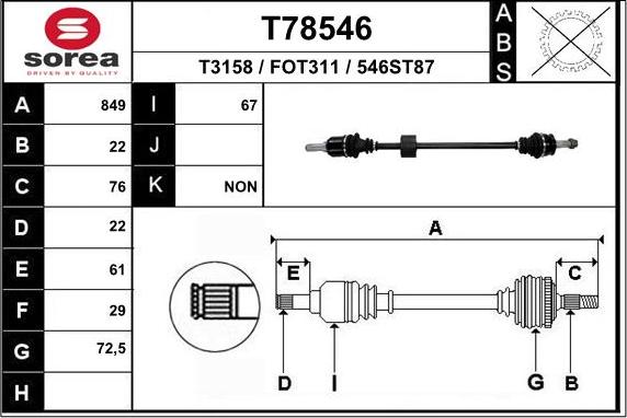 EAI T78546 - Drive Shaft autospares.lv