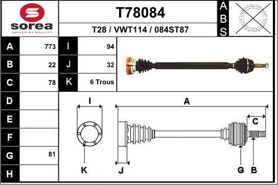 EAI T78084 - Drive Shaft autospares.lv