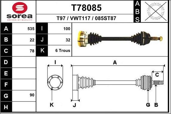 EAI T78085 - Drive Shaft autospares.lv