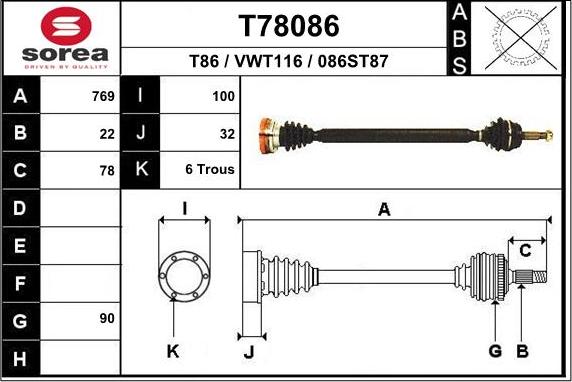 EAI T78086 - Drive Shaft autospares.lv