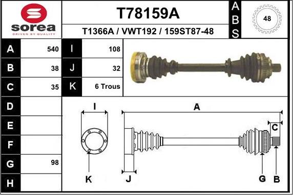 EAI T78159A - Drive Shaft autospares.lv