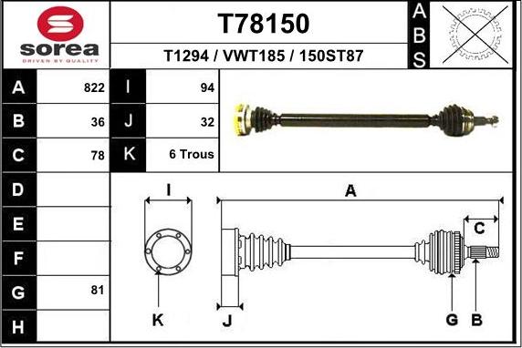 EAI T78150 - Drive Shaft autospares.lv