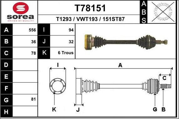 EAI T78151 - Drive Shaft autospares.lv