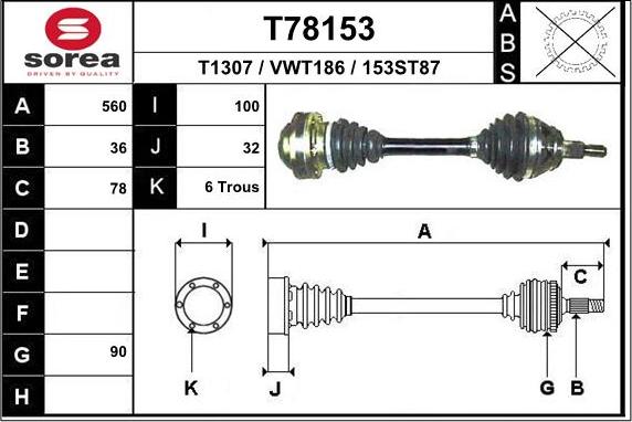 EAI T78153 - Drive Shaft autospares.lv