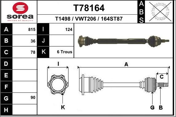 EAI T78164 - Drive Shaft autospares.lv