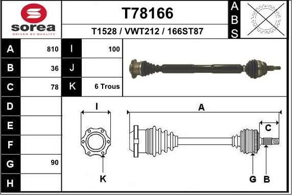 EAI T78166 - Drive Shaft autospares.lv