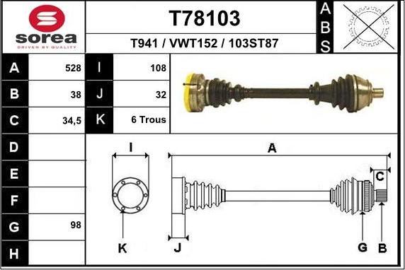 EAI T78103 - Drive Shaft autospares.lv