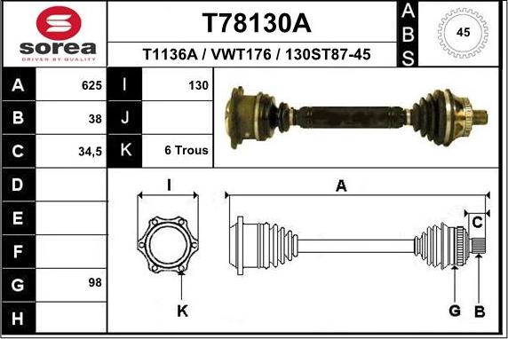 EAI T78130A - Drive Shaft autospares.lv