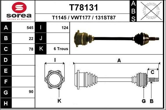 EAI T78131 - Drive Shaft autospares.lv