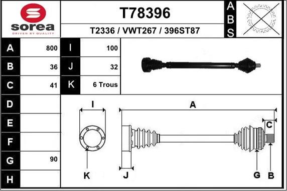 EAI T78396 - Drive Shaft autospares.lv