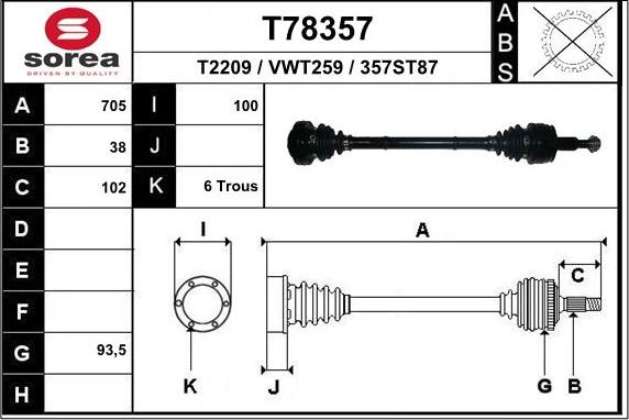 EAI T78357 - Drive Shaft autospares.lv