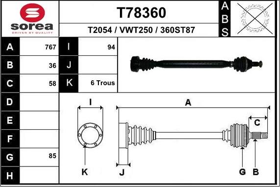 EAI T78360 - Drive Shaft autospares.lv