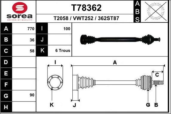 EAI T78362 - Drive Shaft autospares.lv