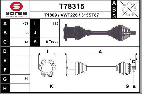 EAI T78315 - Drive Shaft autospares.lv