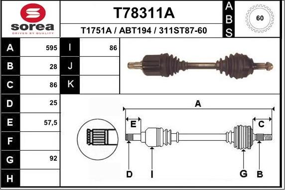 EAI T78311A - Drive Shaft autospares.lv