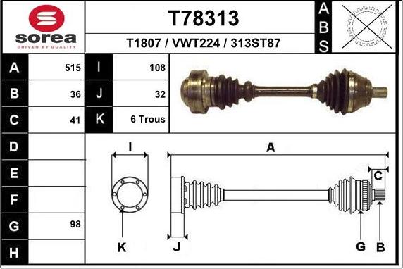 EAI T78313 - Drive Shaft autospares.lv