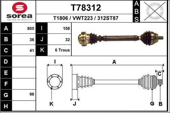 EAI T78312 - Drive Shaft autospares.lv