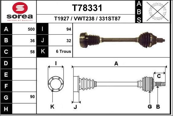 EAI T78331 - Drive Shaft autospares.lv