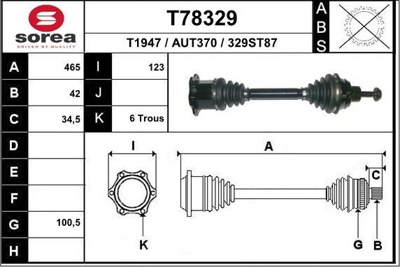 EAI T78329 - Drive Shaft autospares.lv