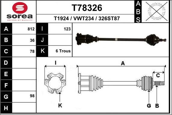 EAI T78326 - Drive Shaft autospares.lv