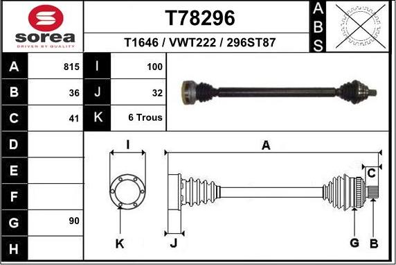 EAI T78296 - Drive Shaft autospares.lv