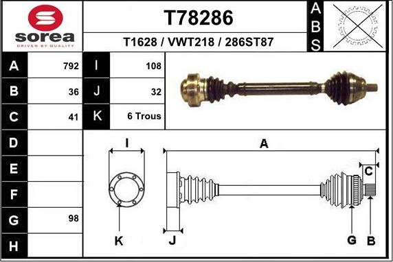 EAI T78286 - Drive Shaft autospares.lv