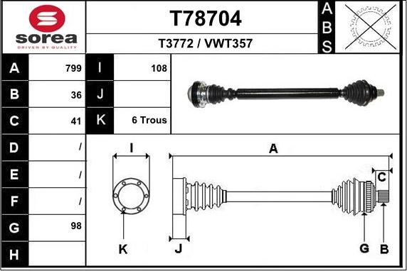 EAI T78704 - Drive Shaft autospares.lv