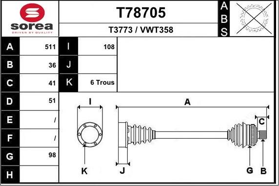 EAI T78705 - Drive Shaft autospares.lv