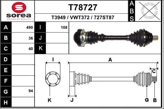 EAI T78727 - Drive Shaft autospares.lv