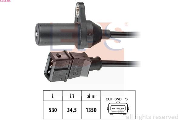 EPS 1.953.265 - Sensor, crankshaft pulse autospares.lv