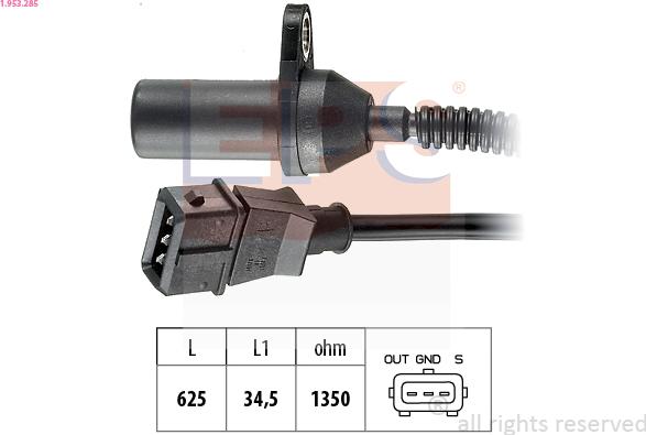 EPS 1.953.285 - Sensor, crankshaft pulse autospares.lv