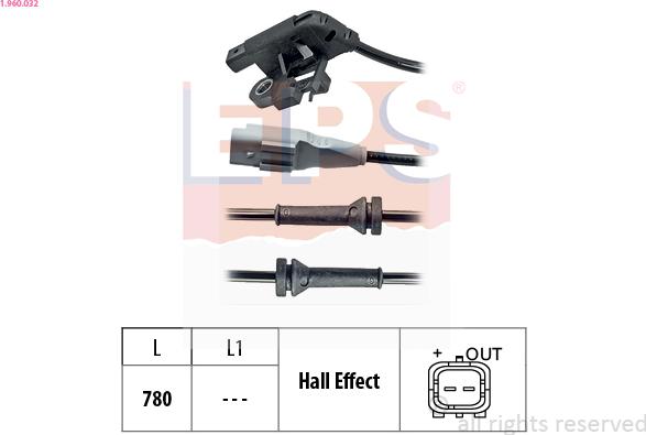 EPS 1.960.032 - Sensor, wheel speed autospares.lv