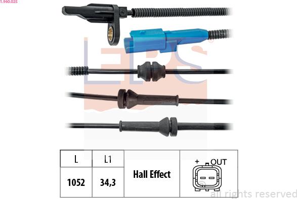 EPS 1.960.025 - Sensor, wheel speed autospares.lv