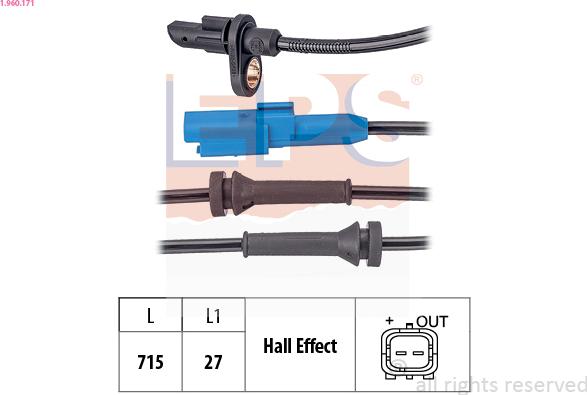 EPS 1.960.171 - Sensor, wheel speed autospares.lv