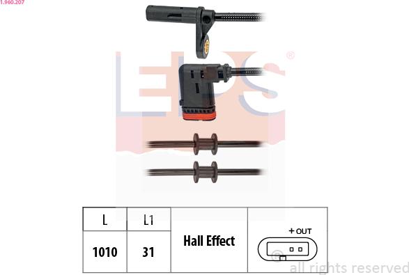 EPS 1.960.207 - Sensor, wheel speed autospares.lv