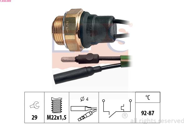 EPS 1.850.009 - Temperature Switch, radiator / air conditioner fan autospares.lv