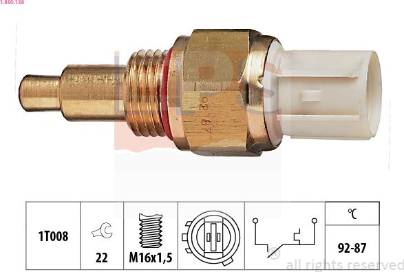 EPS 1.850.138 - Temperature Switch, radiator / air conditioner fan autospares.lv