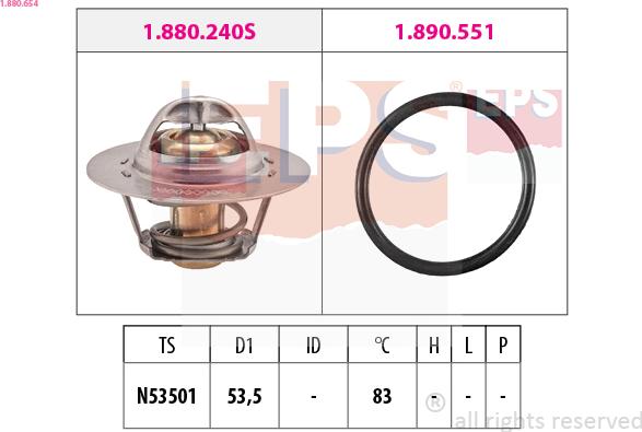 EPS 1.880.654 - Coolant thermostat / housing autospares.lv