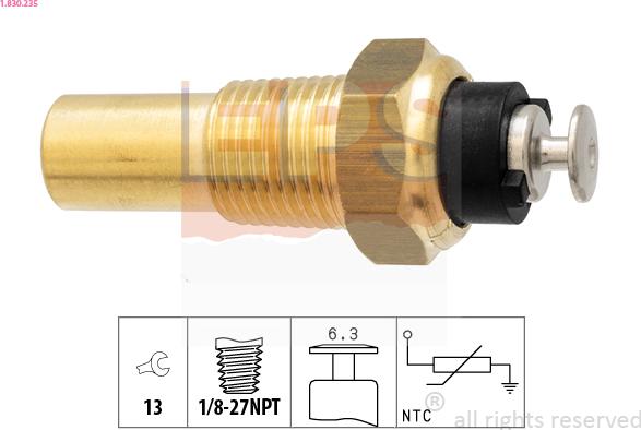 EPS 1.830.235 - Sensor, coolant temperature autospares.lv