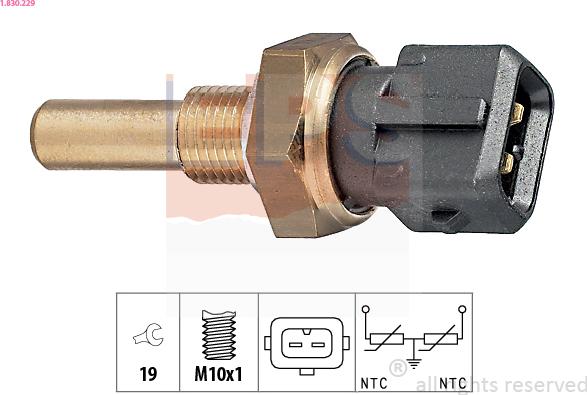 EPS 1.830.229 - Sensor, coolant temperature autospares.lv