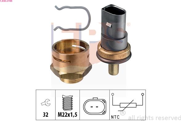 EPS 1.830.278K - Sensor, coolant temperature autospares.lv